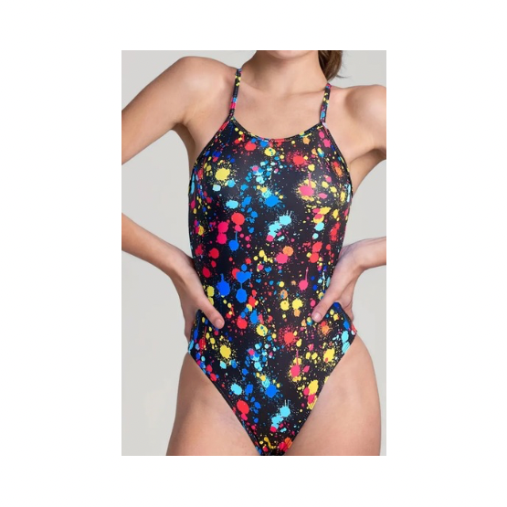 Swimming Matters Paint Splatter Lace Up One Piece